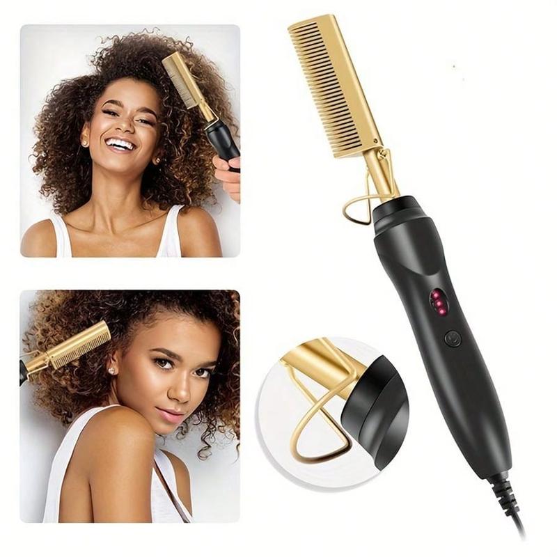 Electric Heated Hair Straightening Comb, Fast Heating Hair Straightener Brush, Anti-scalding Heated Hair Curling Straightening Tool for Home Salon Use