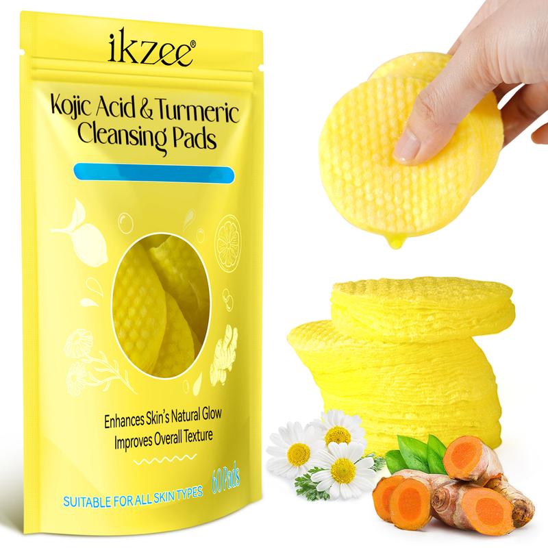 Ikzee Kojic Acid & Turmeric Cleansing Pads - Cleansing & Exfoliating & Hydration For Face - 60 Pads - Skincare