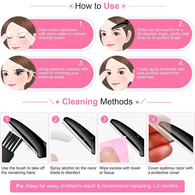 Eyebrow Trimmer Set, 14pcs set Multifunctional Eyebrow Shaver & Comb & Brush Set, Facial Hair Removal Tool for Women