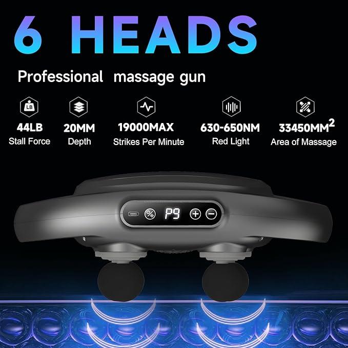 6 Heads Muscle Massager Gun,Deep tissue massage for men and women, Massage Tools Targeting Lower Back, Neck, Legs, and Full Body Pain Relief