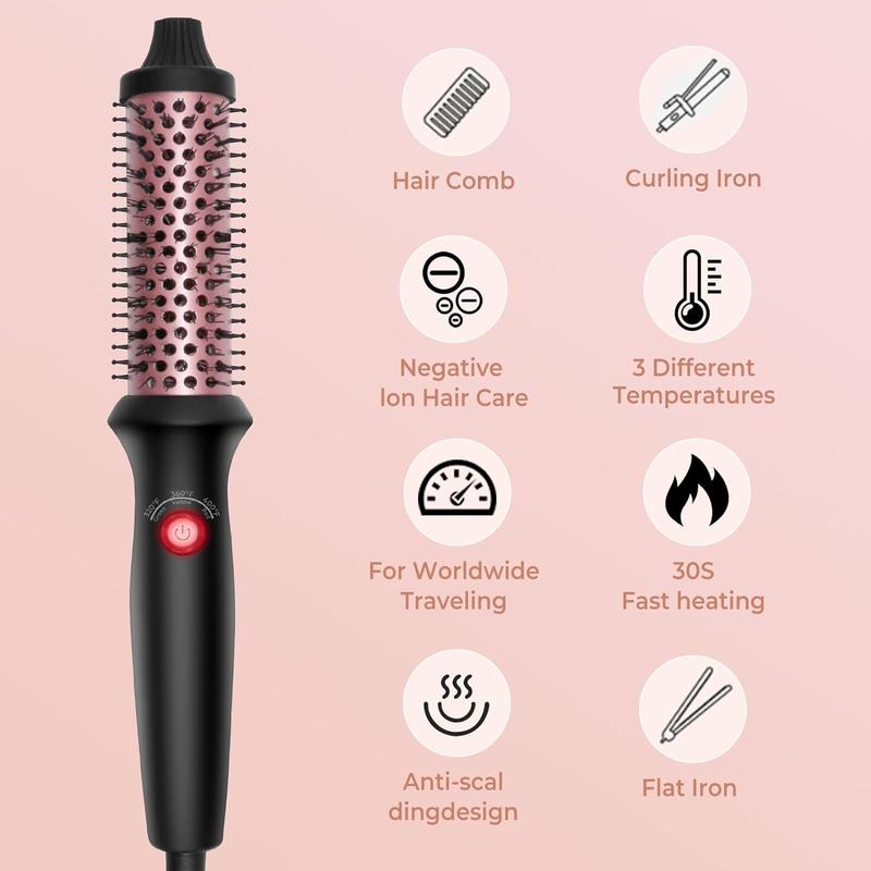 Thermal Brush,1.25 in Curling Brush Curling Iron Heated Curling Brush Volumizing Brush,Ceramic Tourmaline Ionic Curling Comb 110-240V Travel Curling Iron with Brush, LCD Display, Heated Round Brush