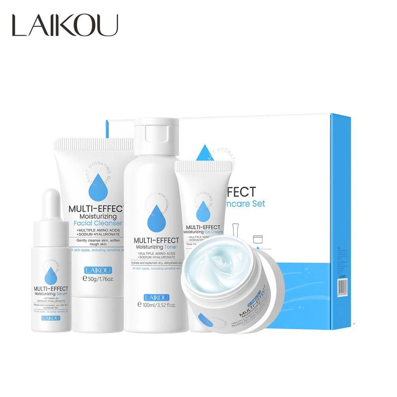 Moisturizing Skin Care Kit, 5 Counts set Hydrating Facial Skincare Kit, Including Facial Cleanser, Toner, Serum, Eye Cream, Face Cream, Skin Care Product for Women & Men