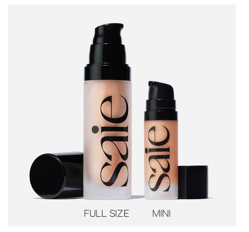 Saie Mini Glowy Super Gel Lightweight Illuminator - Luminizer + Makeup Primer for Glowing Skin - Enriched with Vitamin C + Hydrating Squalane Oil - Wear Alone or Under Makeup - Sunglow (0.5 oz)