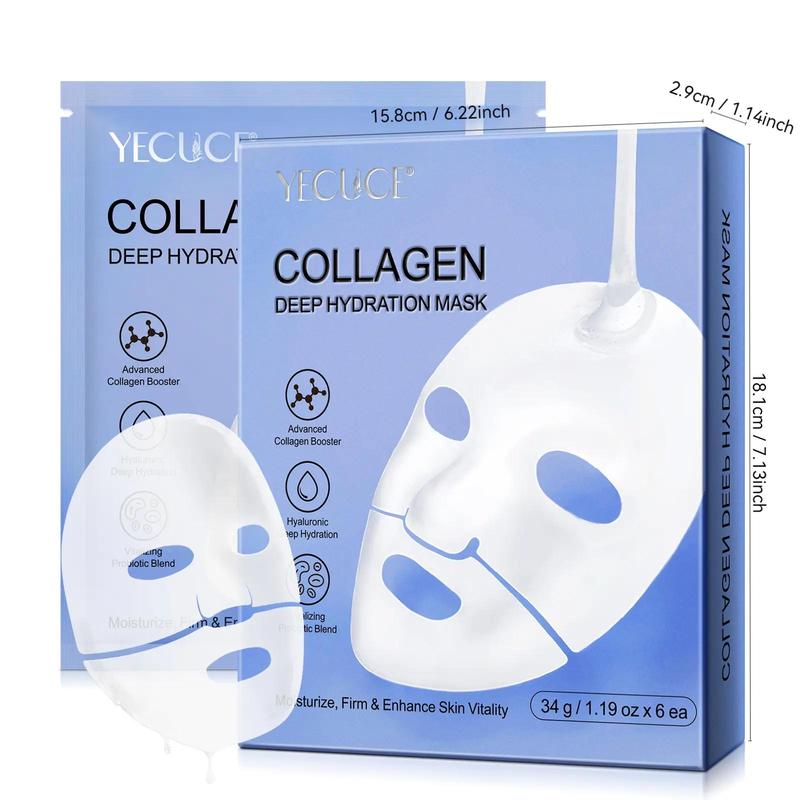 Collagen Facial Mask, 6 Counts box Moisturizing Bio Collagen Face Mask, Hydrating Overnight Hydrogel Mask, Suitable for All Skin Types