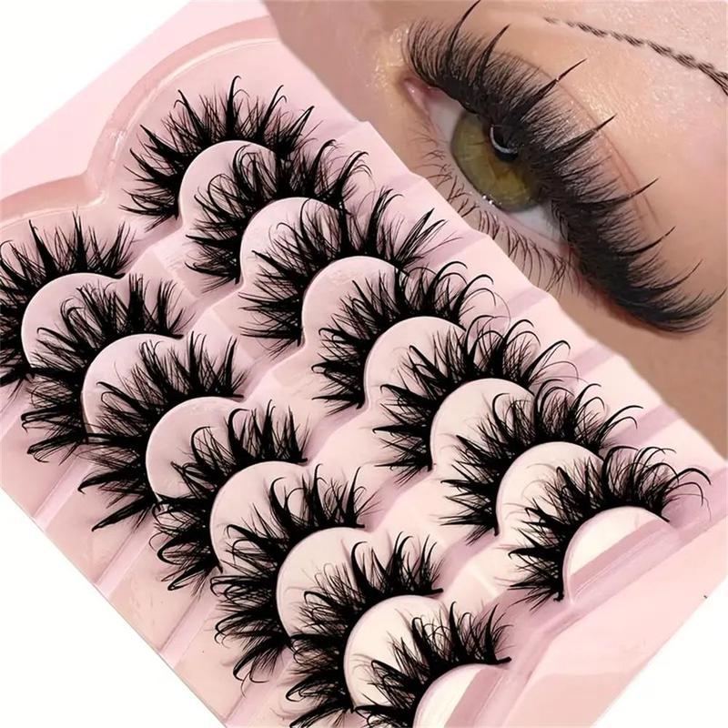 Fluffy False Eyelashes, 7 Pairs 3d Wet Look Faux Cluster Lashes, Natural Curling Eye Makeup Strip Lashes for Women & Girls Eye Makeup Enhancement, Eyelash Extensions Kit, Cosmetic Products, Christmas Gift