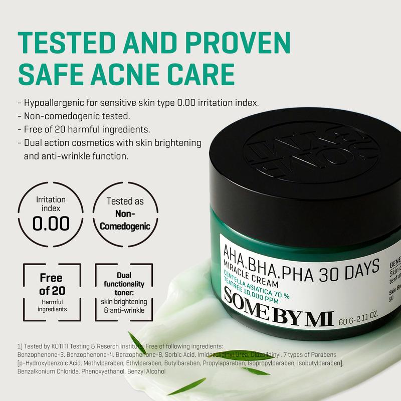 [SOME BY MI] AHA BHA PHA 30 Days Miracle Cream - 2.02Oz, 60ml - Mild Exfoliating Korean Moisturizer for Skin Calming and Soothing - Daily Blackhead Removing Pore Minimizer for Face - Korean Skin Care