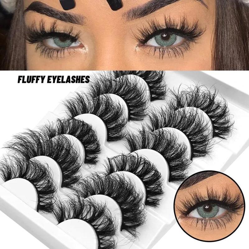 Fluffy False Eyelashes, 5 Pairs Natural Curling Wispy Faux Cluster Lashes, Volumized False Eyelashes for Women and Girls Eye Makeup Enhancement, Christmas Gift