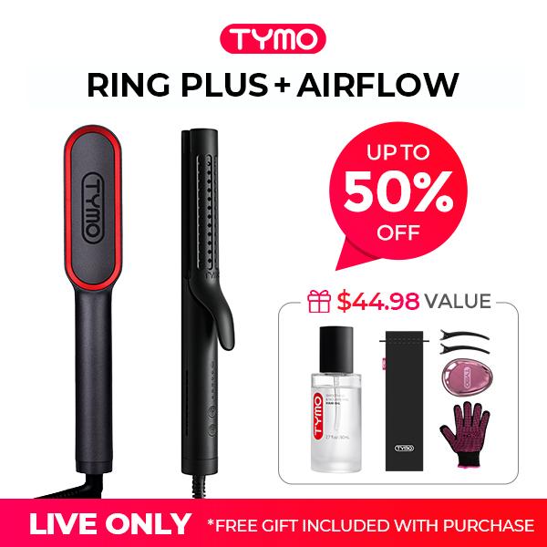 TYMO Ring Plus & TYMO AIRFLOW - Ionic Hair Straightener Brush & 2 in 1 Hair Straightener and Curling Iron & Hair Oil - Compacted Wave Curling Iron for Easy Comfort Styling hair