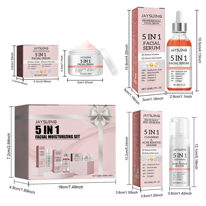 5 in 1 Facial Moisturizing Set, 3 Counts set Hydrating Facial Skincare Kit, Brightening Skin Care Kit, Firming Skin Care Product for Women & Men