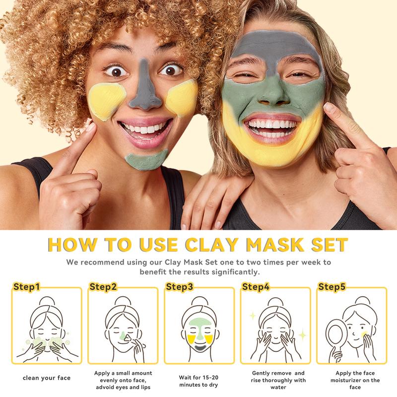 ANAiRUi 3 in 1 Face Clay Mask Set - Turmeric, Green Tea, Dead Sea Mud Clay Mask for Deep Cleansing, Oil Controlling, Comfort Skincare Mask Gifts Set