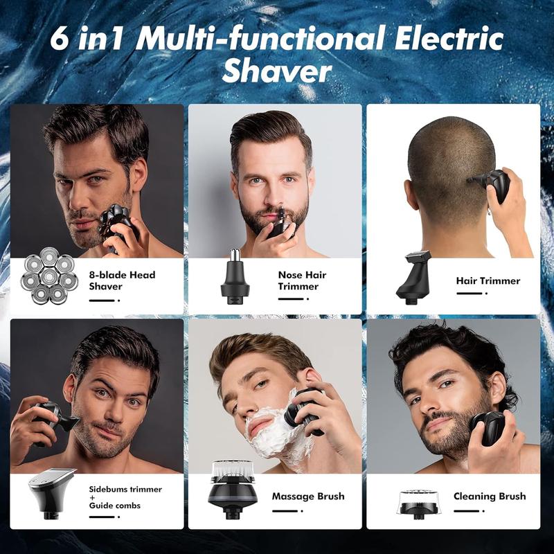 DIHOOM 6in1 Electric IPX7 Waterproof and Floating Head Shaver for Men,Grooming Kit with Nose Hair Body Trimmer,Wet Dry Shaver,LED Display,USB Rechargeable and Comfort face shaver,8D 9D Head razor for Bald Men