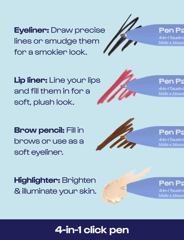 Pen Pal 4-in-1 Makeup Touchup Click Pen - Eyeliner, Lip Liner, Brow Pencil, & Highlighter. Clean Beauty, Vegan, Travel-Friendly, Easy to Use