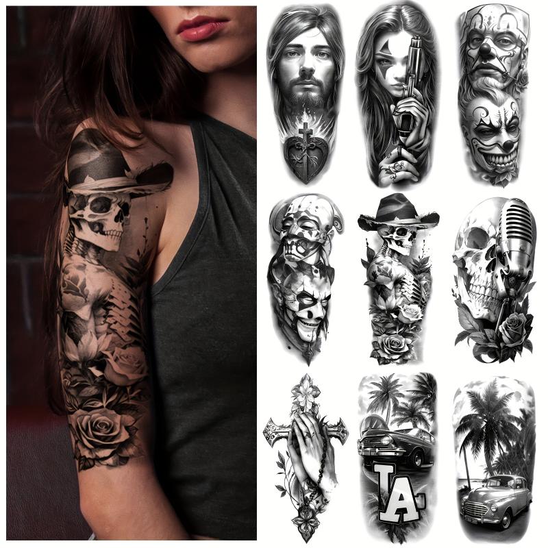 Realistic Chicano & Guadalupe Gangster Temporary Tattoos - Waterproof, Long-Lasting Fake Tattoo Stickers for Men & Women, Perfect for Day of the Dead Fashion personality tattoo stickers