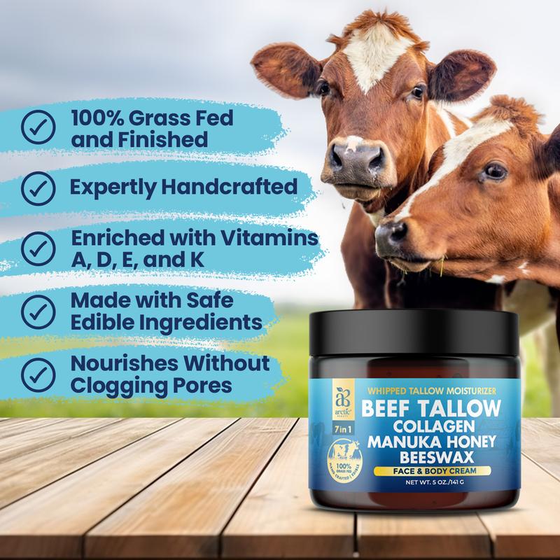 All-in-One Whipped Beef Tallow for Skin (5 oz.) - Arctic Beauty Face & Body Moisturizer Cream for All Skin Types - 100% Grass-Fed & Made of Natural Ingredients