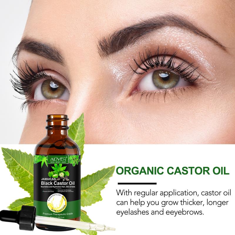 ALIVER Jamaican Black Castor Oil(1 pack 2 packs), Jamaican Castor Oil Organic Cold Pressed Unrefined, Castor Oil for Eyelashes Eyebrows Body, Hair , 2.02 fl oz Haircare Comfort