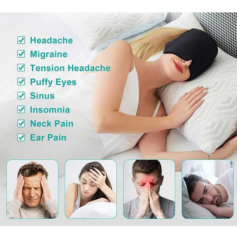 Migraine Headache Relief Cap,Face Cold Compress Head Wrap for Tension, Stress & Hangover (Black)