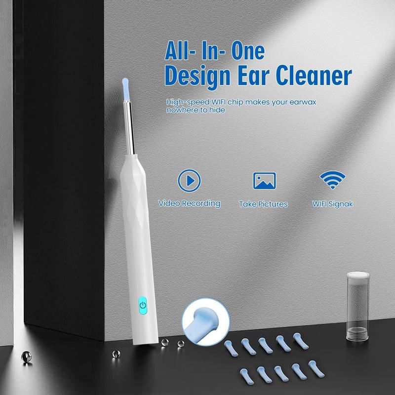 Ear Wax Removal Tool Camera, 800W Pixels FHD  Visual Ear Cleaner 6 Ear Spoon WiFi Ear Camera Fit for , iPad & Android Ear Wax Removal kit for Ear Cleaning (White)