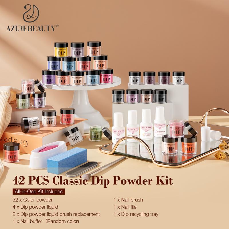 AZUREBEAUTY 32 Colors & 10 Tools Dip Powder Nail Starter Kit, DIY Nails at Home, All Season Colors All-in-One Kit Nail Art, Christmas Gift, Nail Care Nail Product