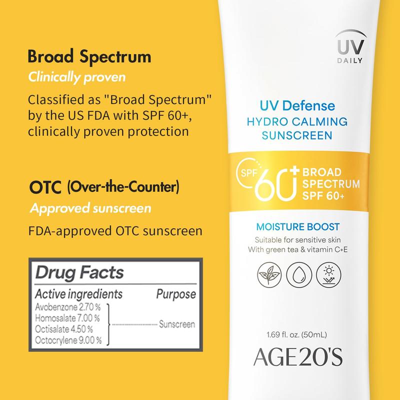 [Official Age20 Partner] (OTC) UV DEFENSE HYDRO CALMING SUNSCREEN 50ML&TWIN PACK(50ML*2), Daily UV Shield, Moisturizing Sun Care, All-Day Sun Protection