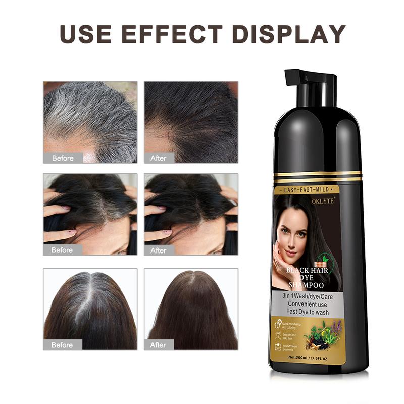 OKLYTE 3 in 1 Hair Dye Shampoo +99.9% Grey Coverage -Natural Ingredients Hair Color Plant Haircare Black Hairdye