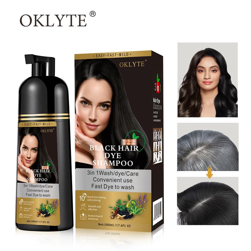 OKLYTE 3 in 1 Hair Dye Shampoo +99.9% Grey Coverage -Natural Ingredients Hair Color Plant Haircare Black Hairdye