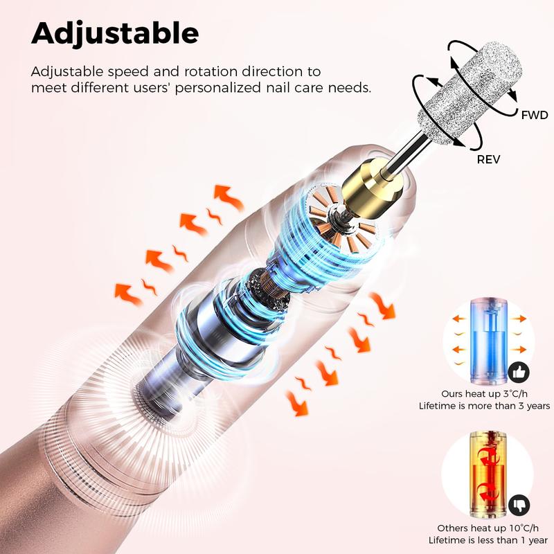 Anyask Cordless Electric Nail Drill Machine 11 in 1 Kit 25000RPM Portable Rechargeable Nail Efile Set for Acrylic Gel Dip Powder Nails Nail Art Cutics [ back to school]