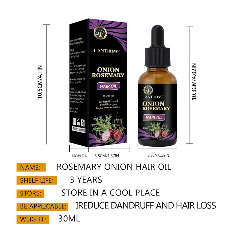 30ml Rosemary Onion Hair Oil, Hair Strengthening Essential Oil for Men & Women, Smoothing Frizzy Hair & Caring Scalp, Comfort Haircare