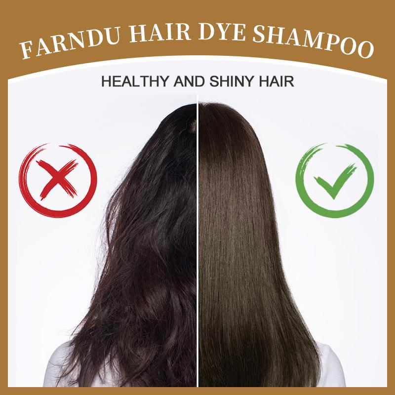 FARNDU-Hair Dye Shampoo(Buy 1 Get 7), Gray Hair Coverage, 3 in 1 (+Shampoo+Conditioner), Multiple Colors Available, 10 Mins Hair Color, Glossy and bright, For Men & Women, Long Lasting, Plant extracts, Fruity aroma Ammonia-Free Mild (400 mL)-Dark Tea