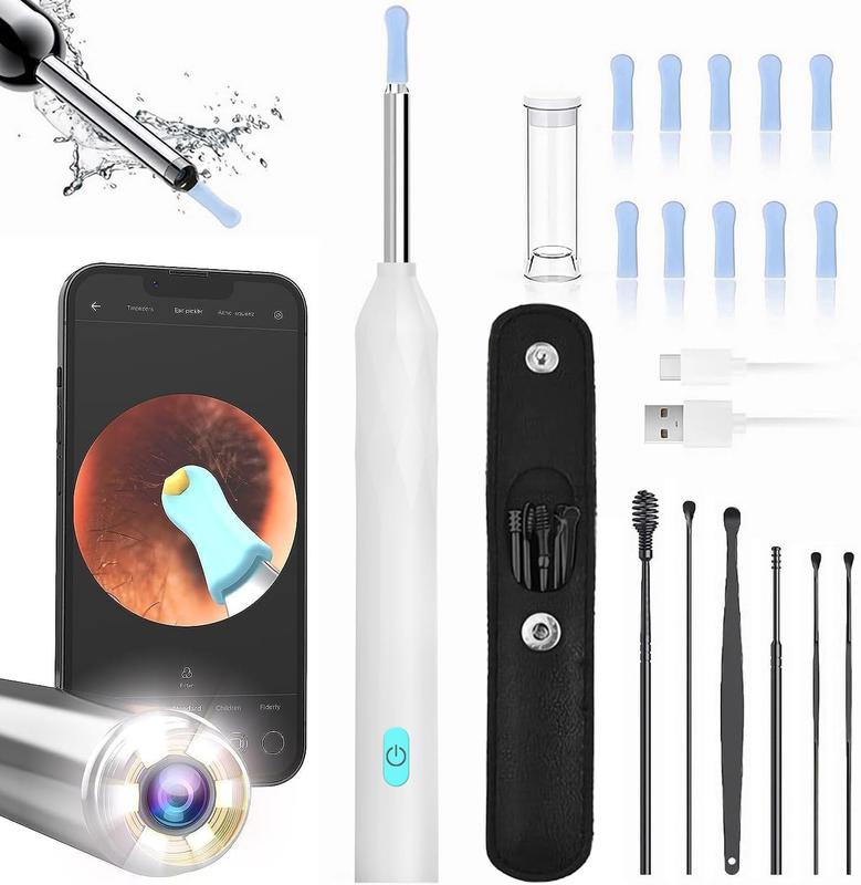 Ear Wax Removal Tool Camera, 800W Pixels FHD  Visual Ear Cleaner 6 Ear Spoon WiFi Ear Camera Fit for , iPad & Android Ear Wax Removal kit for Ear Cleaning (White)