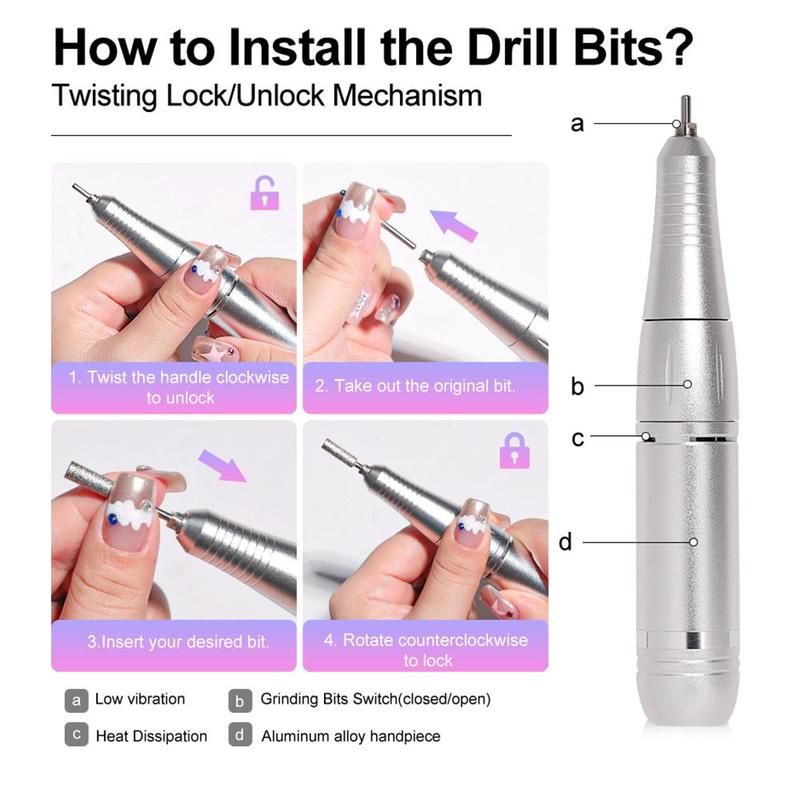 Portable Electric Nail Drill, 1 Box 45000RPM Electric Nail File, Professional Nail Drill for Acrylic Nails, Manicure & Pedicure Supplies for Home DIY Salon Use