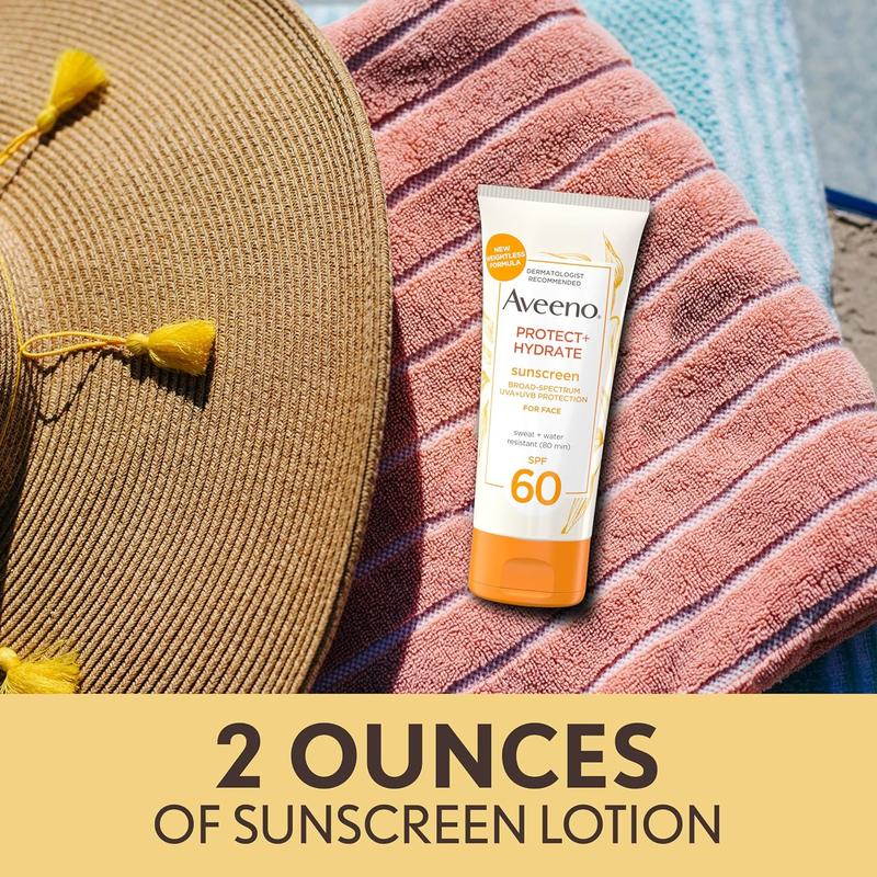 Aveeno Protect + Hydrate Moisturizing Face Sunscreen Lotion With Broad Spectrum Spf 60 & Prebiotic Oat, Weightless & Refreshing Feel, Paraben-free, Oil-free, Oxybenzone-free, 2.0 ounces