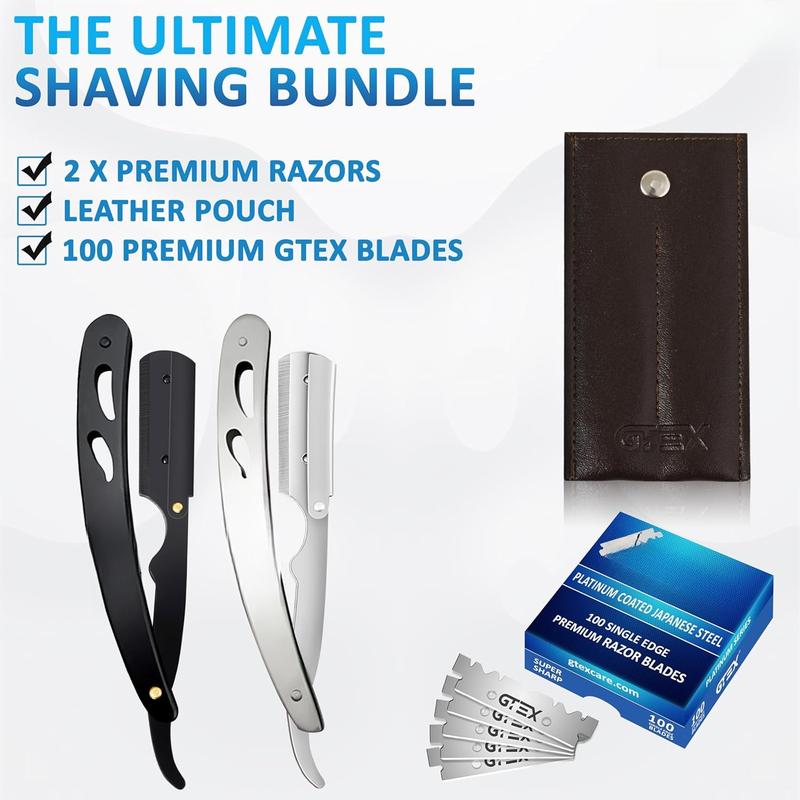 Straight Razors For Men 100  Barber Razor Blades - 2 Professional Straight Razor Single Blade Razors for Men Navajas Para Barbero Straight Edge Razor Barber Beard Razor Shavette Shaving Razor Kit