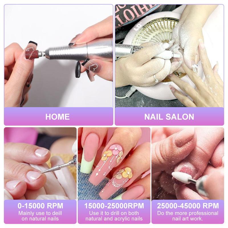 Portable Electric Nail Drill, 1 Box 45000RPM Electric Nail File, Professional Nail Drill for Acrylic Nails, Manicure & Pedicure Supplies for Home DIY Salon Use