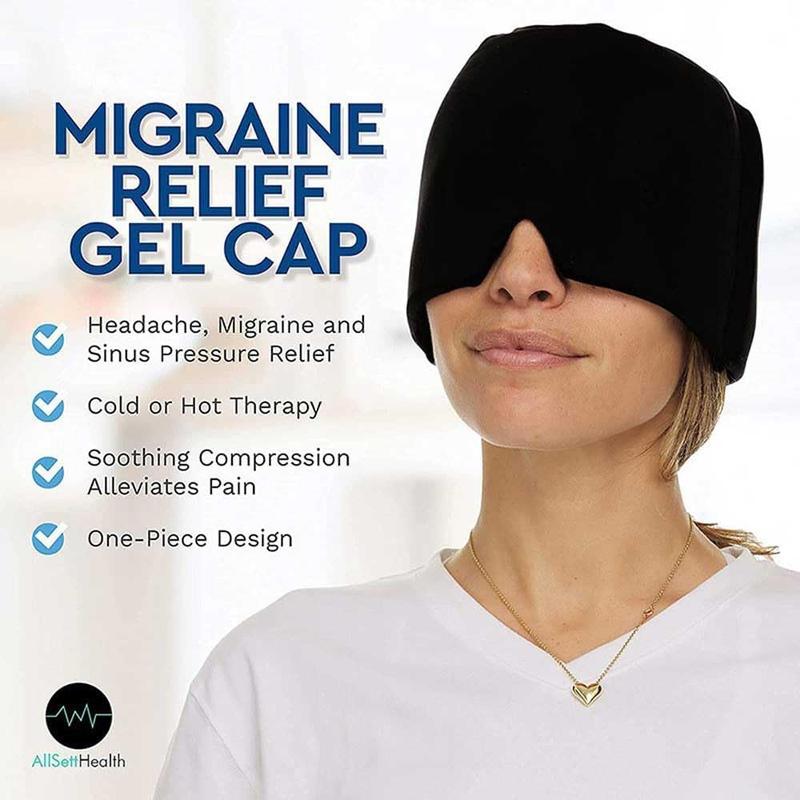 Migraine Headache Relief Cap,Face Cold Compress Head Wrap for Tension, Stress & Hangover (Black)