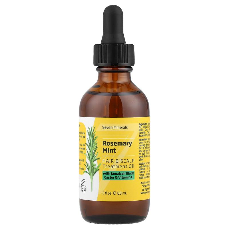 Seven Minerals Rosemary Mint, Hair & Scalp Treatment Oil, With Jamaican Black Castor & Vitamin E , 2 fl oz (60 ml)