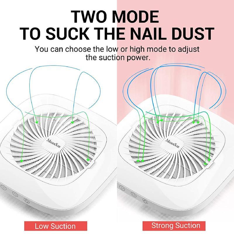 MelodySusie Nail Dust Collector with Reusable Filter, Powerful Vacuum Fan Vent Dust Collector Extractor Electric Dust Suction Machine for Acrylic Gel Nail Polishing, Low Noise, Nail Salon