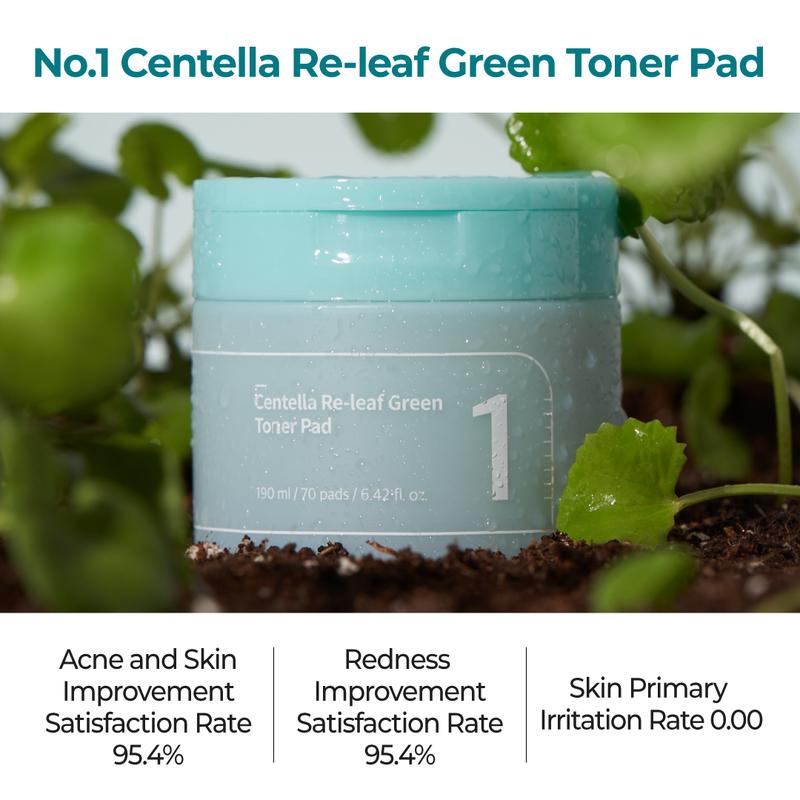 numbuzin No.1 Centella Re-leaf Green Toner Pad | Double-Sided Toner Pads with Centella Asiatica, Heartleaf, Licorice Root | Calming, Hydrating, Exfoliating | Korean Skincare | 70 Pads 6.42 fl. oz.