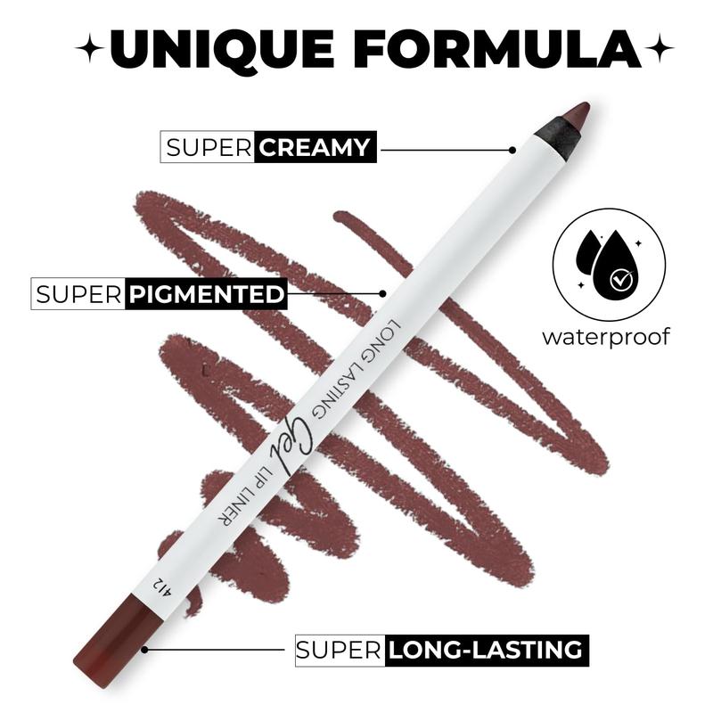 Matte Gel Lip Liner Pencil | Weightless & CreamyTexture - Sharpenable - Longwear & Waterproof - High Pigmented & Flawless Finish - Cruelty-free & Paraben-Free - 412, 1,7g 0.05oz. (Spicy Nude)