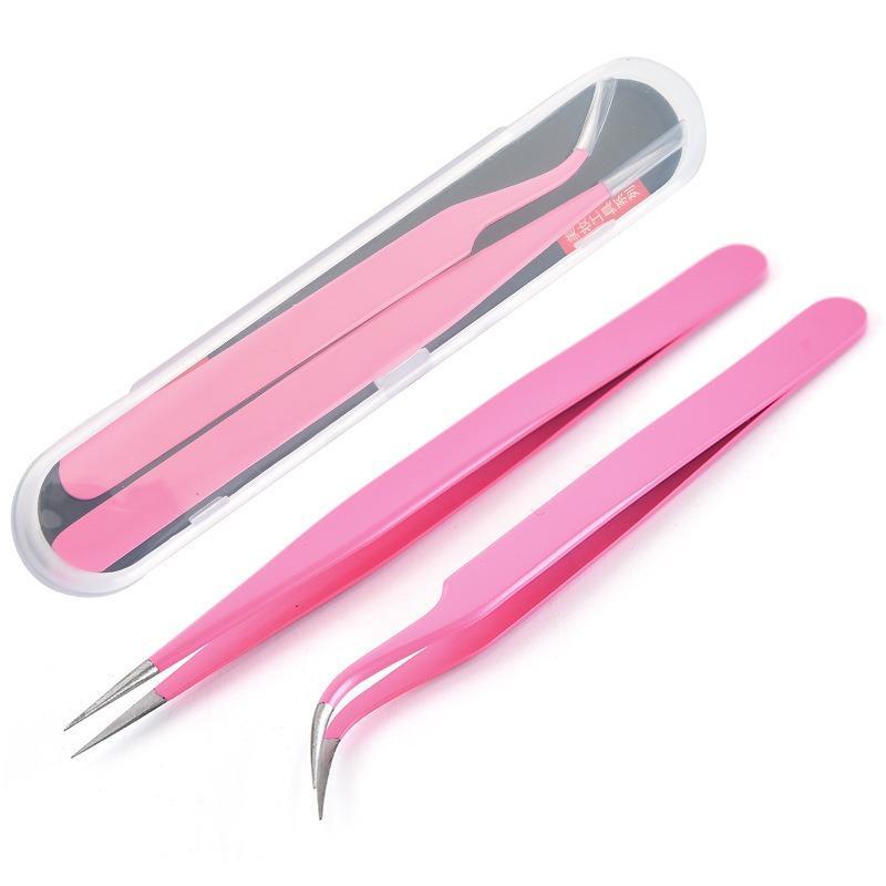 2pcs Stainless Steel Tweezers, Straight & Curved Tweezers, Professional Pick Up Tools For Eyelash Extensions & Nail Rhinestone