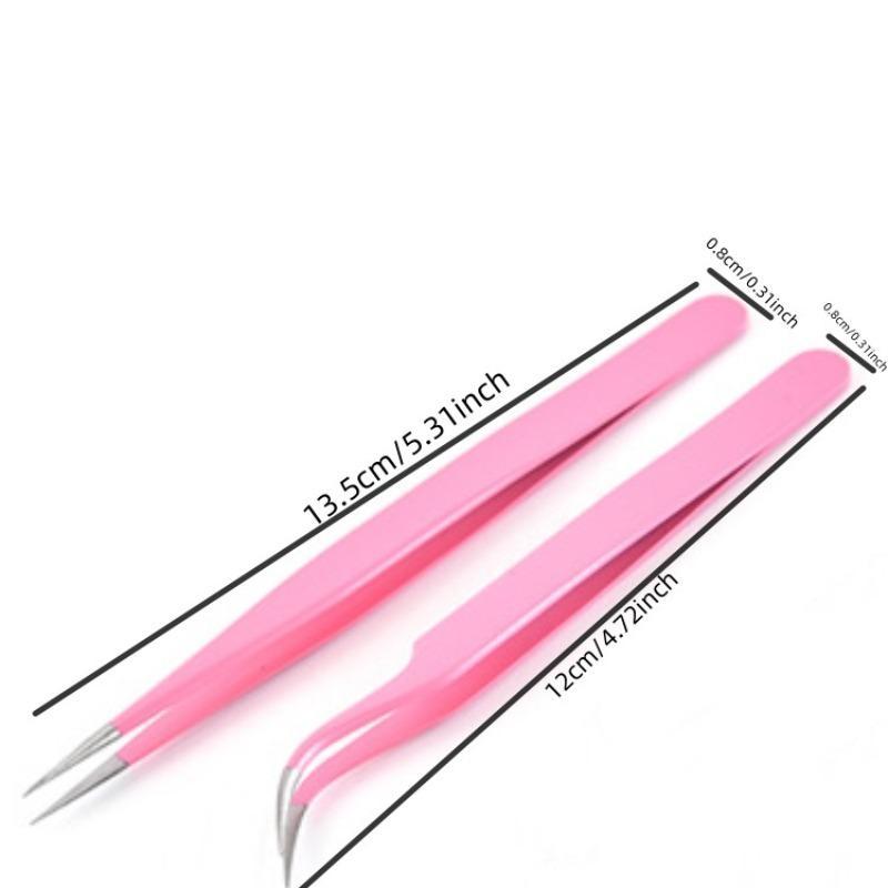 2pcs Stainless Steel Tweezers, Straight & Curved Tweezers, Professional Pick Up Tools For Eyelash Extensions & Nail Rhinestone