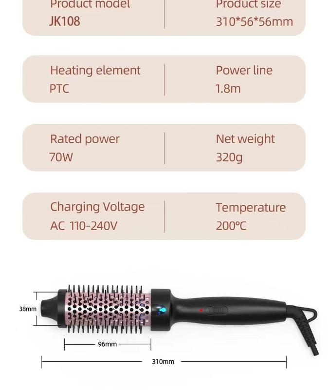 1.25-inch Professional Heated Curly Hair Brush Straight Hair Comb, Hot Tools Thermal Brush, Negative lon Perm Stick HeatingRound Brush Dual-purpose Hair Styling Comb, American Standard Plug, Women'sHair Styling Tool Comfort 1 2 inch curler