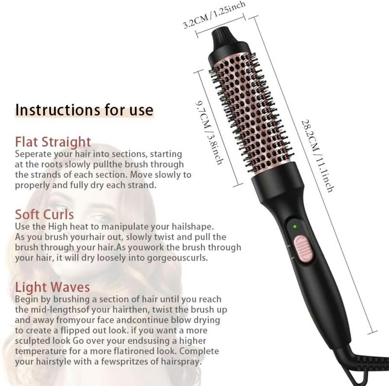 1.25-inch Professional Heated Curly Hair Brush Straight Hair Comb, Hot Tools Thermal Brush, Negative lon Perm Stick HeatingRound Brush Dual-purpose Hair Styling Comb, American Standard Plug, Women'sHair Styling Tool Comfort 1 2 inch curler