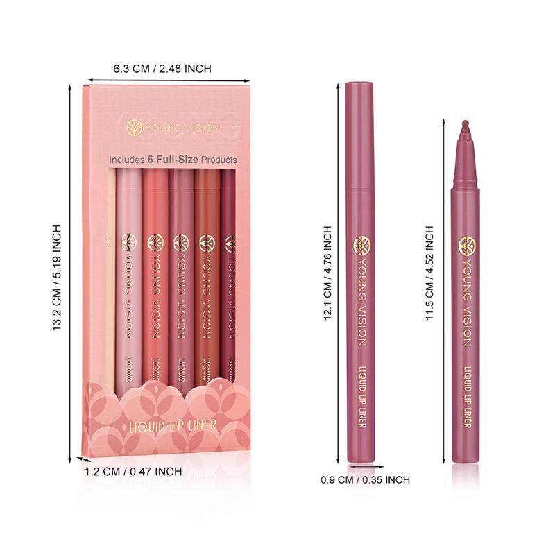 Matte Liquid Lip Liner, 6 Counts Waterproof Lip Liner Pencil, Easy Coloring Lip Liner Pen, Moisturizing Lip Stick for Women, Lip Makeup Accessories