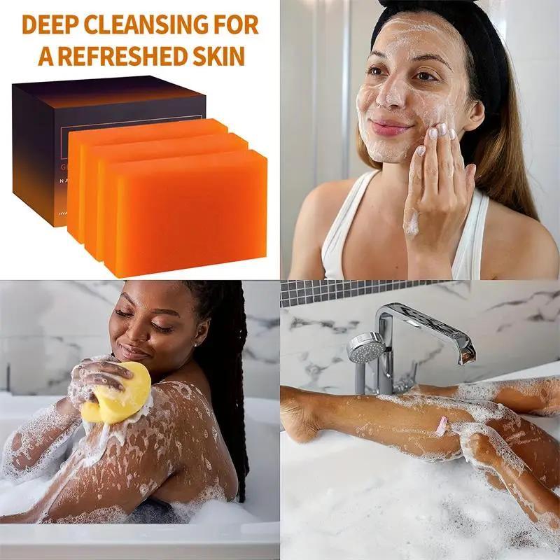 Kojic Acid Soap Bar, 1 Box Soap Bars Vitamin C, Retinol, Collagen, Turmeric, Vitamin E, Shea Butter, Reducing the Look of Dark Spots, for Women and Men