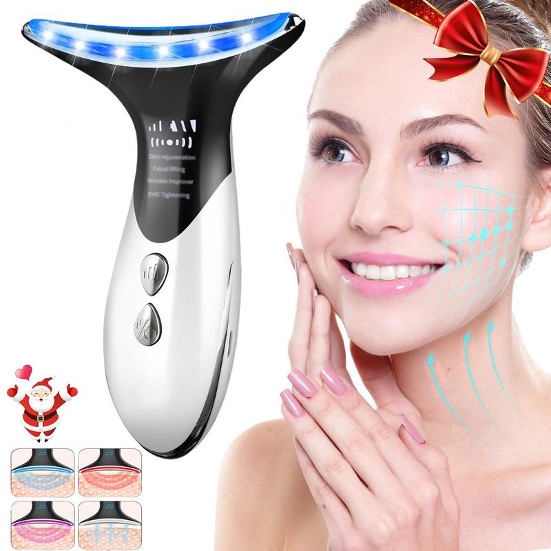 Portable 3 Adjustable Modes Facial Massager Neck Massager, Summer Neck Beauty Instrument, Rechargeable LED Tricolor Skin Care Beauty Massager for Women, Perfect Gift for Women and Men, Beauty Machine