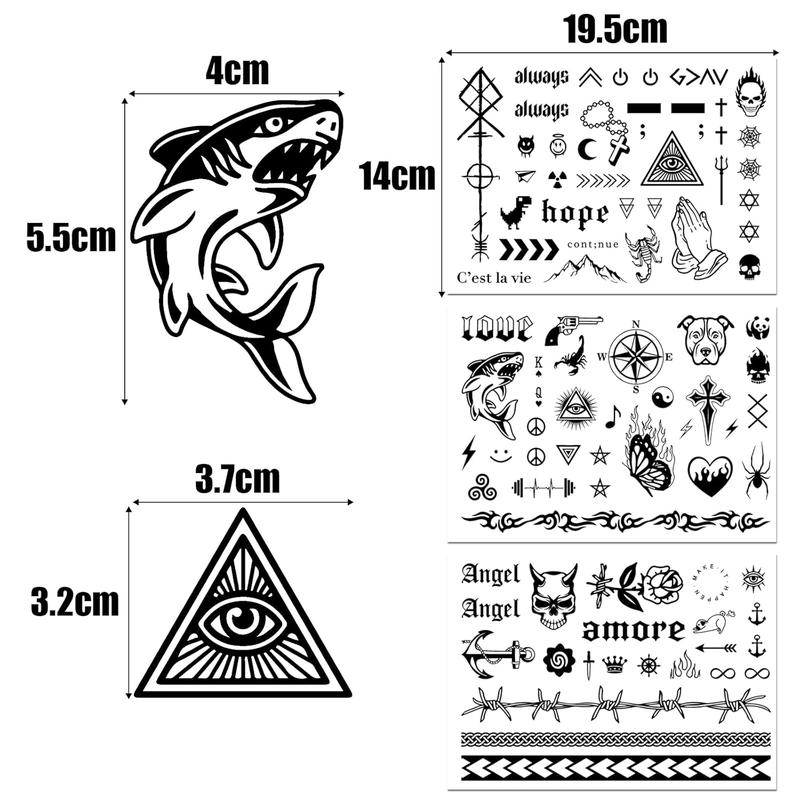 3sheets Realistic Temporary  Adult Men Semi Permanent  Long Lasting 1-2 Weeks Cross Skull Gothic Letters Halloween Tribal  Anchor Compass  temporary tattoo