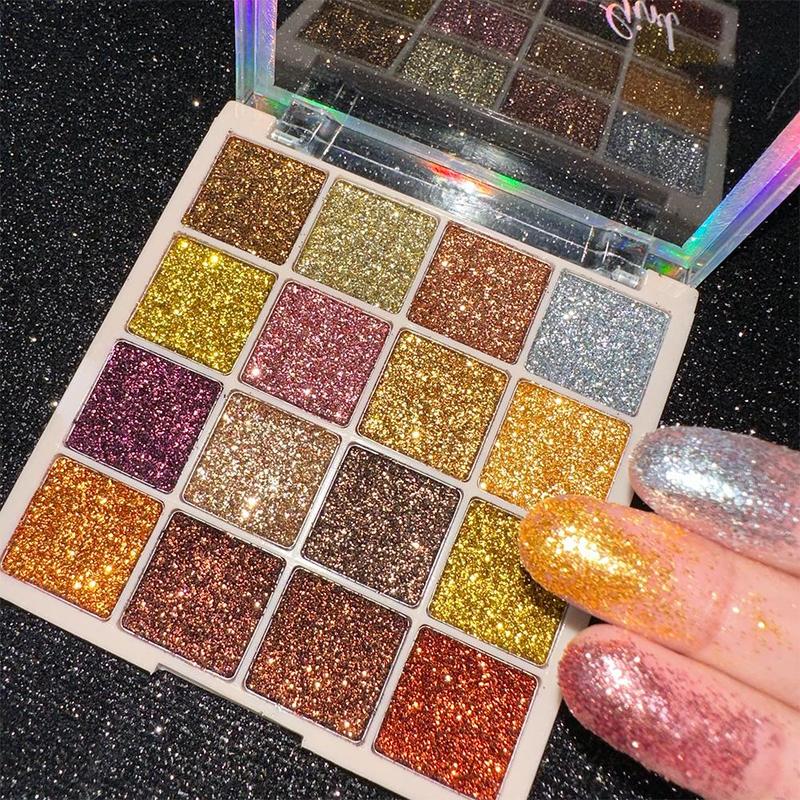 16 Color Glitter Eyeshadow Palette, Long Lasting Shimmering Eye Shadow Makeup Palette, High Pigmented Blendable Eyeshadow Powder, Christmas Gift