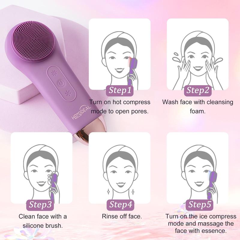 Electric Facial Cleansing Brush, Hot & Cold Use Waterproof Silicone Face Scrubber, Facial Skin Care Tool for Pores Cleaning, Skin Massage Brush Great for Women and Men