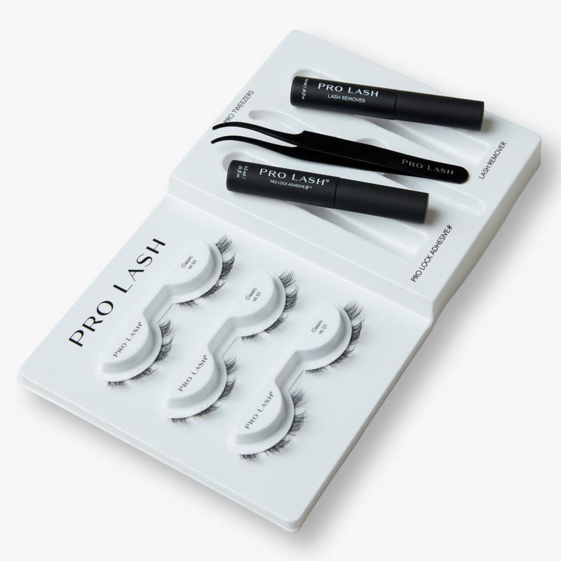 Pro Lash Starter Kit - One Month Lash Supply Eyelashes Makeup - 3 sets of lashes - adhesive - remover - tweezers