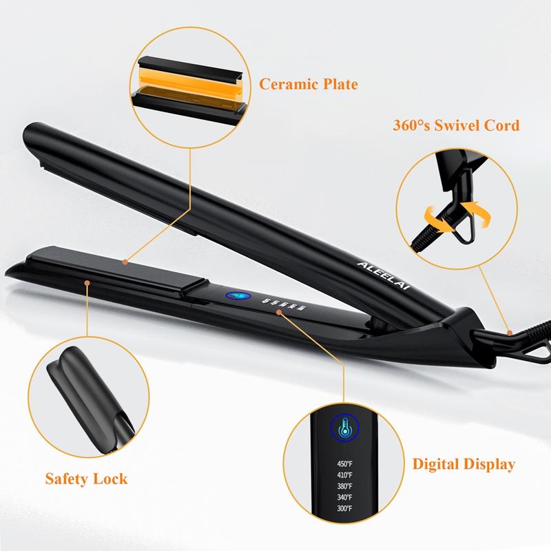 Digital Hair Straightener Comfort, 30S Heat Up, Auto Shut-off, 3D Foating Plates, flexible swivel, Straightener and Curler, Silicone Protector, Gift straightener  clip good 2 in 1